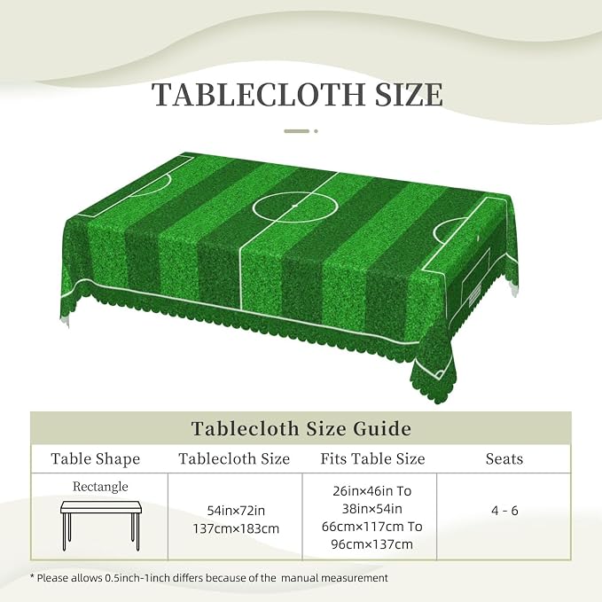 Soccer Field Rectangular Tablecloth, Football Green Field Table Cloth Washable Tablecloths Decorative Table Cover for Kitchen, Dining, or Parties 54x72 Inches