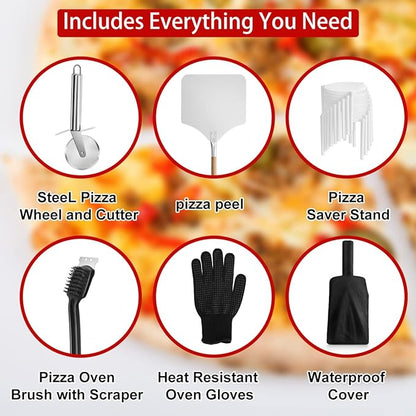 Outdoor Pizza Oven, Wood Fired for Outside, Patio Maker With Stone, Peel, Grill Rack, and Waterproof Cover for Backyard Camping