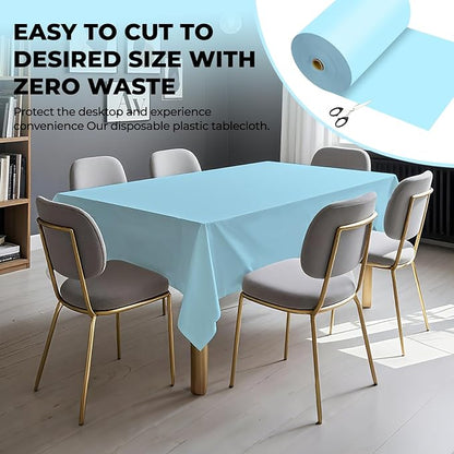 54 Inch X 600 Feet Plastic Table Cover Roll Premium Disposable Plastic Tablecloth for All Type/Shape Tables | Picnic, Party, Banquet, Birthdays, Weddings (Light Blue, 54 Inch X 600 Feet)