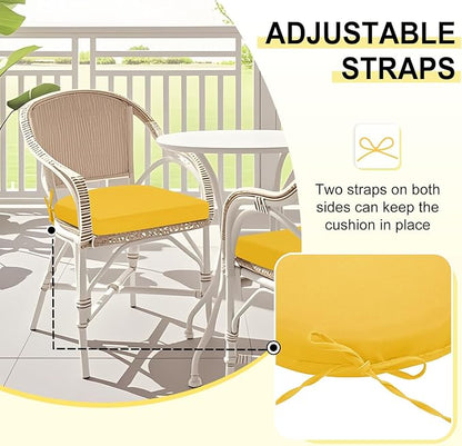 downluxe Outdoor Chair Cushions Set of 6 for Patio Furniture, Water-Resistant Patio Chair Cushions with Ties, High Density Foam Outdoor Seat Cushion, 17" X 16" X 2", Yellow
