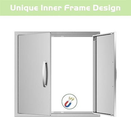 Outdoor Kitchen Doors 26W x 24H Inch, Double BBQ Access Doors 304 Stainless Steel for Outdoor Kitchen Cabinet Grill Station or BBQ Island
