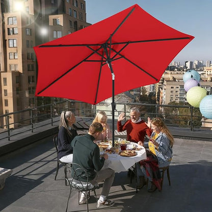 FLAME&SHADE 10ft Patio Umbrella - Outdoor Umbrella with 6 Sturdy Ribs, Push Button Tilt and Crank, UV Protection Table Market Umbrella for Pool, Porch，Garden, Deck, Backyard(Red)