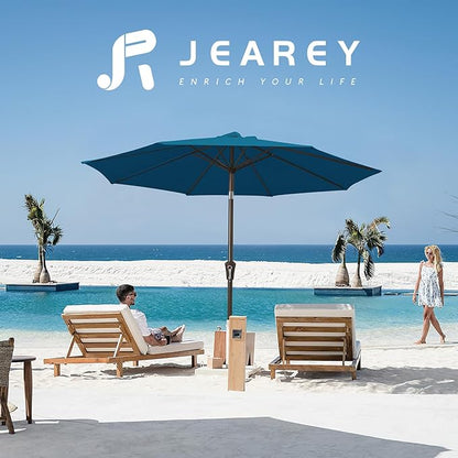 JEAREY 10FT Outdoor Patio Umbrella Outdoor Table Umbrella with Push Button Tilt and Crank, Market Umbrella 8 Sturdy Ribs UV Protection Waterproof for Pool, Garden (Lake Blue)
