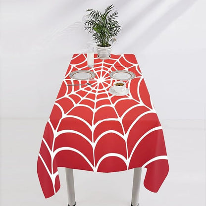 Spider Web Hero Tablecloth, White Spiderweb Red Cobweb Water Resistant Wipeable Table Cover for Picnic Party Holiday Kitchen Dinner Table 55"x55"