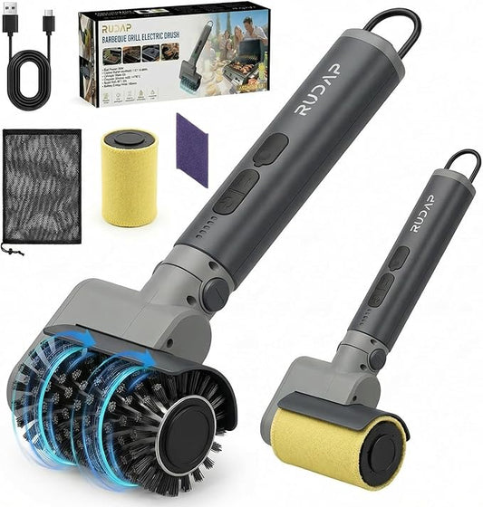 Electric Grill Brush, Upgraded 50W 5200mAh Grill Cleaner with 150Min Runtime, 3-Speed & Angle Adjustable Brush for BBQ Grates, Anti-Shedding (Brown)
