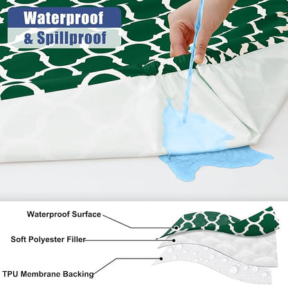 Smiry 2 Pack Rectangle Table Cloth 8 Foot, Waterproof Elastic Fitted Tablecloths, Windproof Washable Polyester Table Cover for Picnic, Camping, Outdoor (Emerald Green, 30"x96")