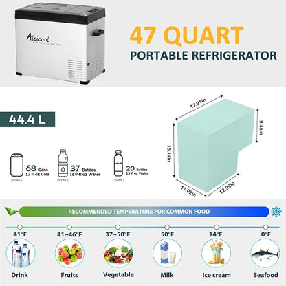 Alpicool C50 Portable Car Freezer, 12 Volt Refrigerator, 47 Quart Fast Cooling 12V Car Fridge, Car Cooler for RV, Truck, Camping, Outdoor -12/24V DC and 100-240V AC