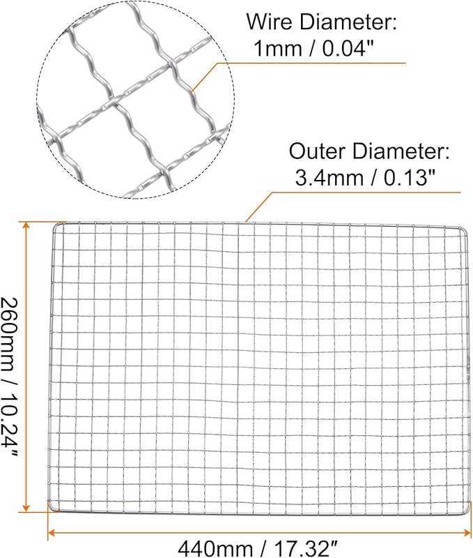 HARFINGTON Square BBQ Grill Net 17.3"x10.2" Stainless Steel Cross Wire Barbecue Mesh Mat for Baking Smoking Charcoal Grilling Roasting