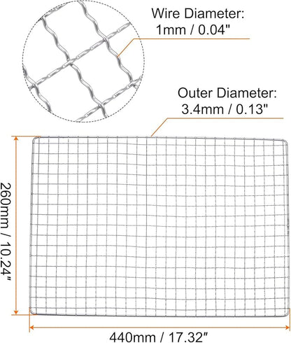 HARFINGTON Square BBQ Grill Net 17.3"x10.2" Stainless Steel Cross Wire Barbecue Mesh Mat for Baking Smoking Charcoal Grilling Roasting