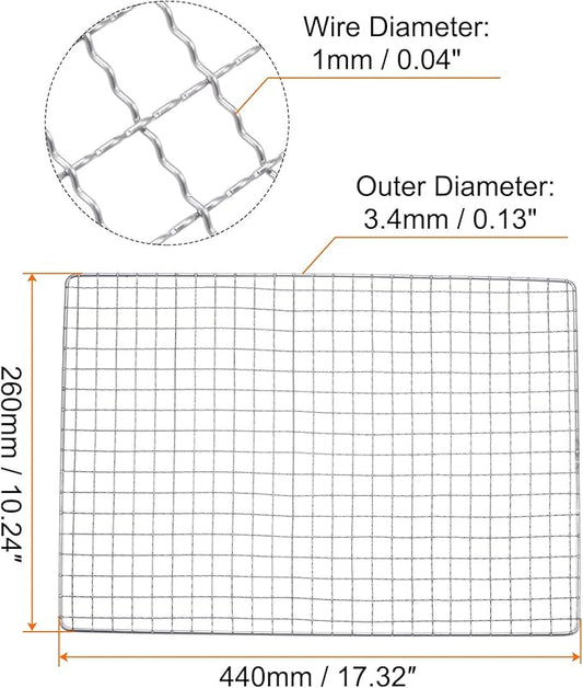 HARFINGTON Square BBQ Grill Net 17.3"x10.2" Stainless Steel Cross Wire Barbecue Mesh Mat for Baking Smoking Charcoal Grilling Roasting