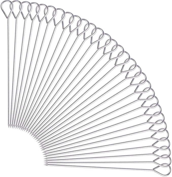 Metal Skewers for Kabobs & Grilling, 12 Inch Stainless Steel, 30 Pcs | Reusable 440 stainless steel with ring handles for BBQ, grill, oven, meat, chicken, shrimp and vegetables.