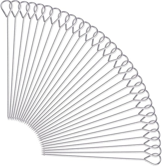 Metal Skewers for Kabobs & Grilling, 12 Inch Stainless Steel, 30 Pcs | Reusable 440 stainless steel with ring handles for BBQ, grill, oven, meat, chicken, shrimp and vegetables.