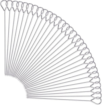 Metal Kabob Skewers for Grilling, 8 Inch Stainless Steel, 30 Pcs | Reusable 440 stainless steel with ring handles for BBQ, grill, oven, meat, chicken, shrimp and vegetables.