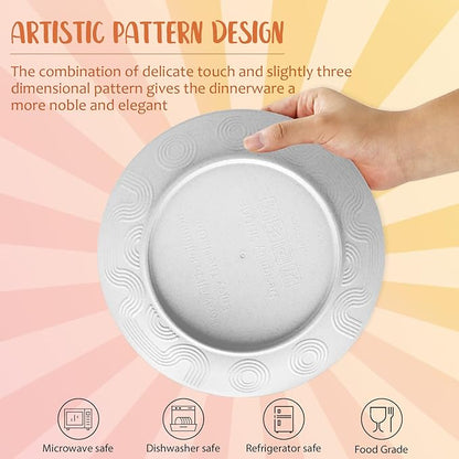 40 PCS Wheat Straw Dinnerware Sets, Service for 8 - Dinner Plates, Cereal Bowls, Drinking Glasses, Unbreakable Plastic Plates and Bowls Sets, Dishwasher and Microwave Safe for Kitchen - White