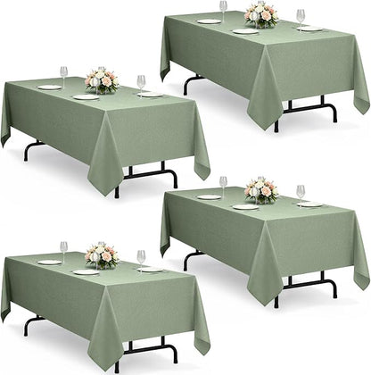 Decorelia Sage Green Washable Table Cloths for 6 Ft Rectangle Tables-4 Pack, Washable Polyester Faux Linen Rectangular Table Cloth Cover for Wedding,Outdoor,Events, Party,Banquet,Dining, 60x102 Inch