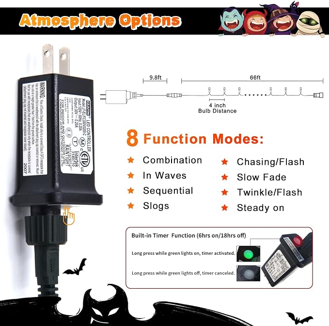 JMEXSUSS 200 LED Orange Halloween Lights Outdoor, 66ft String Light Plug in | Connectable, 8 Modes, Outdoor Indoor Use, Halloween Lights for Tree Bedroom Porch Garden Fence Patio Fall Halloween Decor