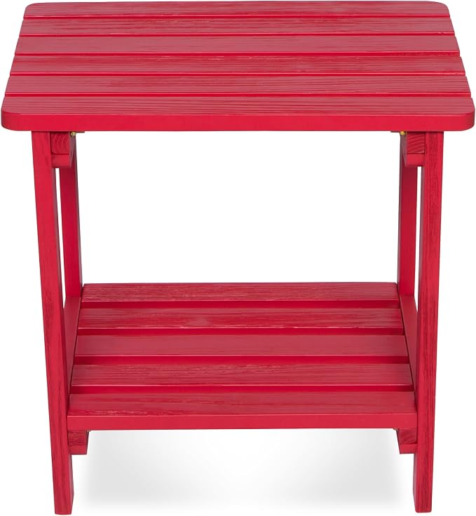 Shine Company Providence Rectangular Solid Wood Side Table, Outdoor Adirondack Patio Table, Chili Red