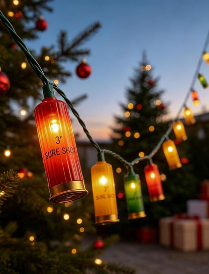 Red Green Yellow Shotgun Lights 8.5Ft, 10 LED Bullet String Lights Plug In | IP44 Waterproof & End-to-end Connectable Up to 45 Sets, Hanging Christmas Decorations for Outdoor Patio Party, Green Wire