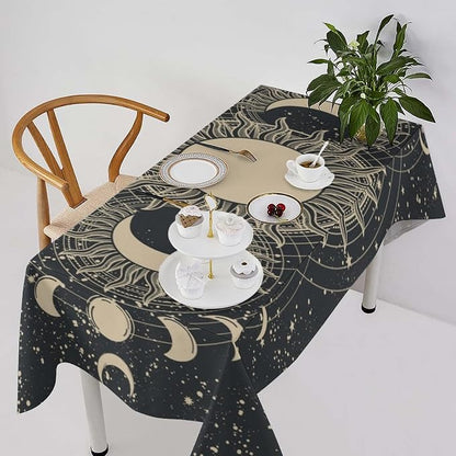 Vintage Tarot Tablecloth Boho Mystical Astrologer Zodiac Full Moon Phases Star Galaxy Space Table Cloth Water Resistant Wipeable Table Cover for Picnic Party Holiday Kitchen Dinner Table 55"x55"