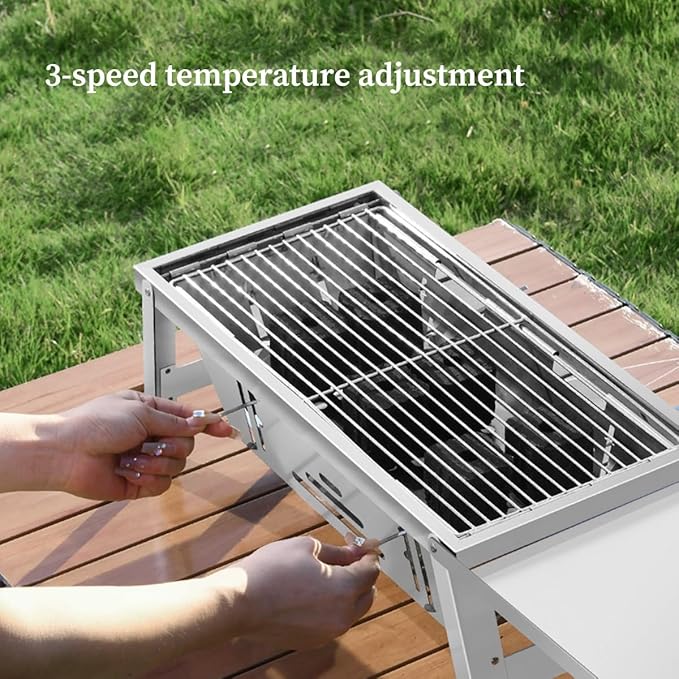 Barbecue Grill Charcoal Grill BBQ Grill Camping Charcoal Grill Folding BBQ Grills Stainless Steel Charcoal Barbecue Cooker for Outdoor Camping Patio Backyard