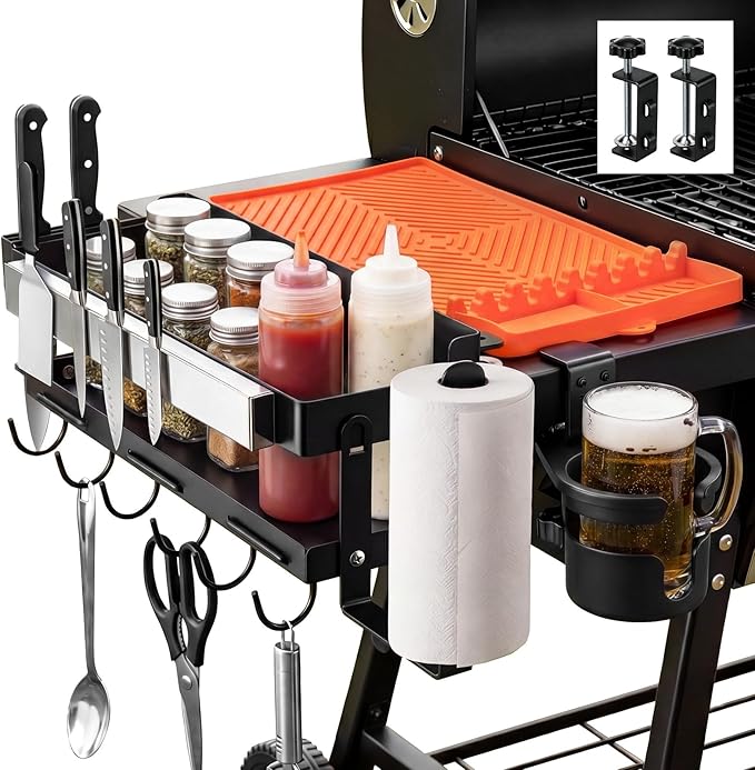 3 Sets Griddle Caddy Kit Compatible with Blackstone 28"/36" Prep Cart, Space Saving Accessories, BBQ Grill Organizer with Magnetic Tool Holder, Silicone Grill Mat, Cup & Paper Towel Holder & J-hooks