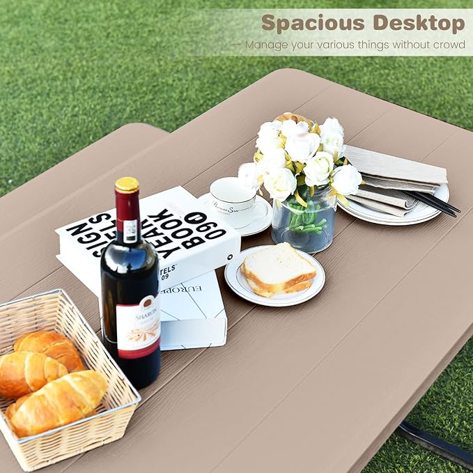 Metal Picnic Table with 2 Benches, Brown