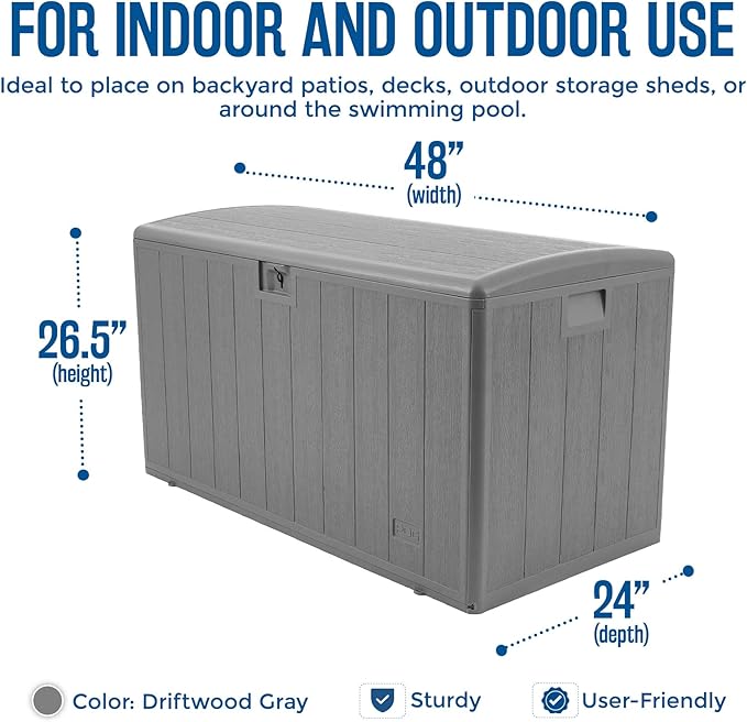 Plastic Development Group Outdoor Storage Deck Box, Soft Closure, 105 Gallon, Gray