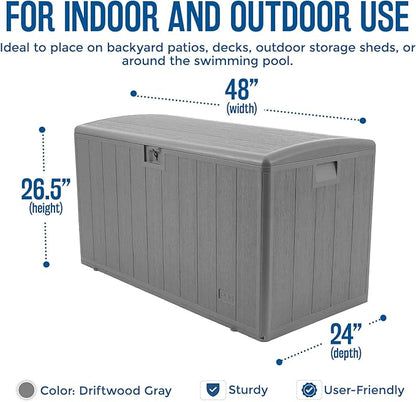 Plastic Development Group Outdoor Storage Deck Box, Soft Closure, 105 Gallon, Gray