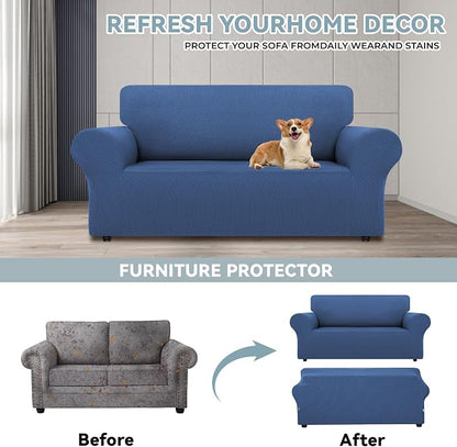 LURKA Stretch Loveseat Couch Cover, 1 Piece 2 Cushion Sofa Slipcover, Blue | Soft Stretch Jacquard, Fits 55"-78" Loveseats, Elastic Bottom for Secure Fit, Machine Washable, Pet & Kid Friendly