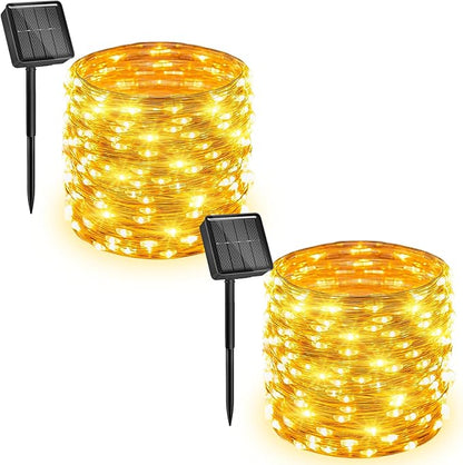 Solar String Lights, 2 Packs Total 66Ft 200 LED Fairy Lights Warm White | IP65 Waterproof Twinkle Lights with 8 Modes, Patio Lights for Tree Outside Patio Yard Party Wedding Christmas Decoration
