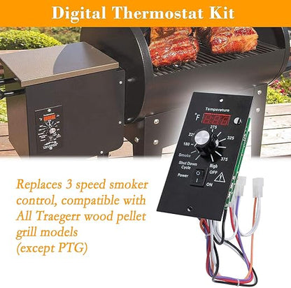 Digital Thermostat Kit Compatible with Traeger Pellet Grills BAC236 | BAC283 BAC388 BAC389 BAC382 BAC200 Replacement Part with 7" RTD Temperature Sensor, Temperature Controller LED Panel