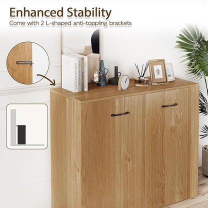 Giantex 38" Sideboard Cabinet with 2 Doors & 4 Shelves (Natural) | Bathroom Storage Organizer with Anti-Tipping Device, Metal Hinges, Credenza for Living Room, Kitchen, Entryway