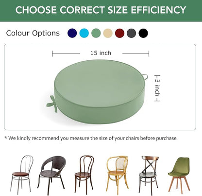Summsun Outdoor Bistro Chair Cushions Set of 2, 15" D x 3" H Round Chair Cushions Waterproof and Fade Resistant Chair Cushion Pads with Non-Slip Ties and Removable Covers for Garden, Sage Green
