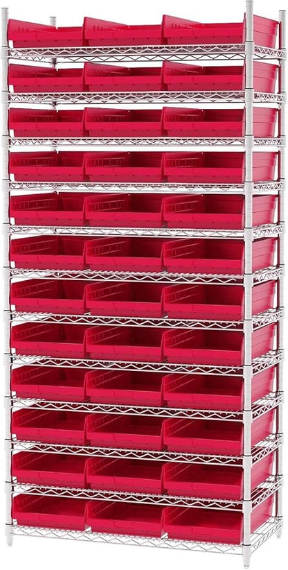 Akro-Mils 30178 Heavy Duty Plastic Shelf Bins, 18"x 11"x 4", Red, 12-Pk | Heavy Duty Nesting Storage Bins for Garage, Closet, Refrigerator, Kitchen, Cabinet, Drawer Organization, Pantry Organization
