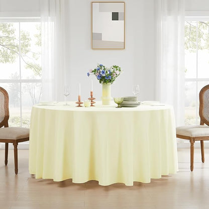 6 Pack Ivory Round Tablecloths 120 Inch for Dining Tables | Washable Decorative Linen Polyester Table Cover for Banquets Buffets Parties and Weddings