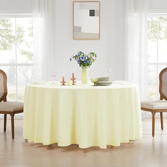 2 Pack Ivory Round Tablecloths 120 Inch for Dining Tables | Washable Decorative Linen Polyester Table Cover for Banquets Buffets Parties and Weddings