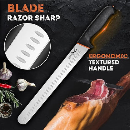Golden Bird Professional Brisket Knife - 12 Inch Multifunction Carving Knife, Razor Sharp Stainless Steel Slicing Knives, Granton Edge Brisket Trimming Knives