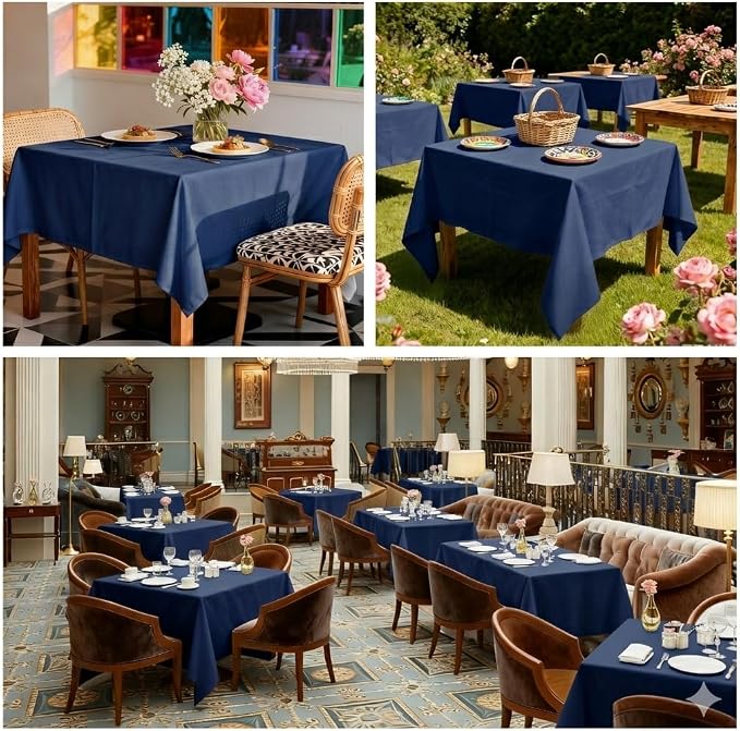 8 Pack Navy Blue Square Tablecloth 54 x 54 Inch | Wrinkle Resistant, Washable, Polyester Fabric, Square Table Cloth for Dining Party Banquet Buffet Wedding