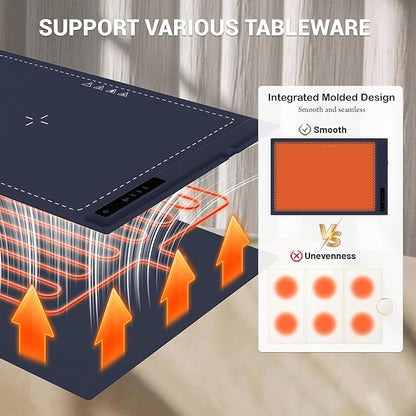 Electric Warming Tray - 3 Modes &Full Surface Heating,Rollable & Portable,Premium Silicone Nano-Material,3 Temperature Settings,Auto Shut-Off -Versatile Food Warmer for Gatherings,Parties (Dark Blue)