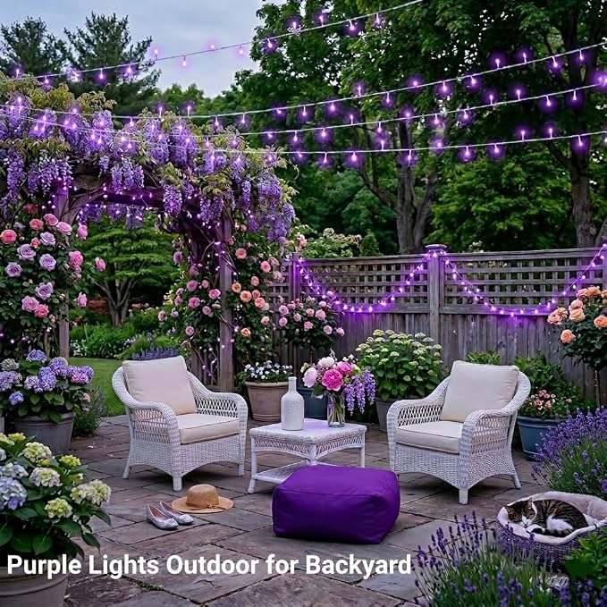 JMEXSUSS 200 LED Purple String Lights Indoor Outdoor Clear Wire | 66ft, Plug in, 8 Modes, Connectable Halloween Lights for Tree Fireplace Bedroom Garden Party Xmas Decorations