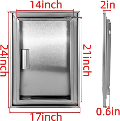 Outdoor Kitchen Door 17" W x 24" H Stainless Steel BBQ Single Access Door Flush Mount Vertical Wall Doors with Handle Suitable for Grilling Station Outside Cabinet Outdoor Kitchen