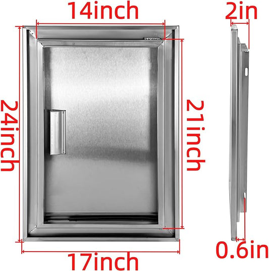 Outdoor Kitchen Door 17" W x 24" H Stainless Steel BBQ Single Access Door Flush Mount Vertical Wall Doors with Handle Suitable for Grilling Station Outside Cabinet Outdoor Kitchen
