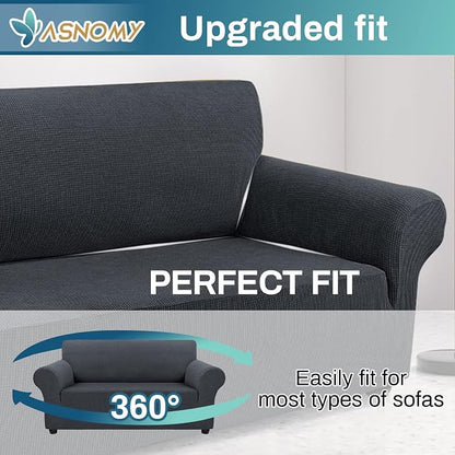Asnomy Stretch Couch Covers Washable,loveseat Cover Slipcovers,Charcoal Ash | 1-Piece Sofa Cover(55"-78") loveseat cover Furniture Protector Soft Jacquard,Non-Slip Elastic Bottom for Dogs & Kids