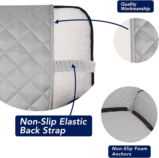 PureFit Reversible Quilted Couch Covers for Dogs Loveseat Sofa Cover 46.5” | Light Gray/Light Gray, Water Resistant Couch Protector, Washable Pet Couch Cover with Non Slip and Elastic Straps For Kids