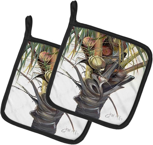 Caroline's Treasures JMK1279PTHD Coconut Tree Top Pair of Pot Holders Kitchen Heat Resistant Pot Holders Sets Oven Hot Pads for Cooking Baking BBQ, 7 1/2 x 7 1/2