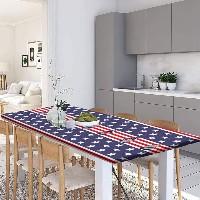4th of July USA Flag Picnic Fitted Tablecloth and Bench Seats Cover, 28x72 Inch, American Flag with Gnomes Ice Pops Flag Elastic Edged Table Cloth for Indoor/Outdoor Picnic, BBQ and Dining, 3 Pcs Set