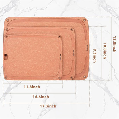 Wood Fiber Cutting Board for Kitchen - Premium Wood Fiber Cutting Board with Juice Groove and Non-slip Feet, Dishwasher Safe, Knife-Friendly Chopping Board for Meat, Bread, Fruit, 17.3”x12.8”, Wooden