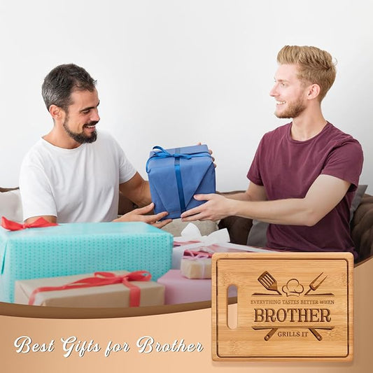 Gifts for Brother Gifts Adult, 11x8.5inch Engraved Bamboo Cutting Board, Fathers Day Christmas Birthday Gifts for Brother from Sister