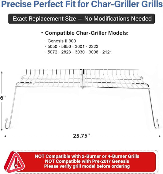 20.75"x11" Stainless Steel Grill Warming Rack - Replacement for Char-Griller 5050/5650/3001/2223/5072/2823/3030/3008 Gas & Charcoal Grills, Hardware Included
