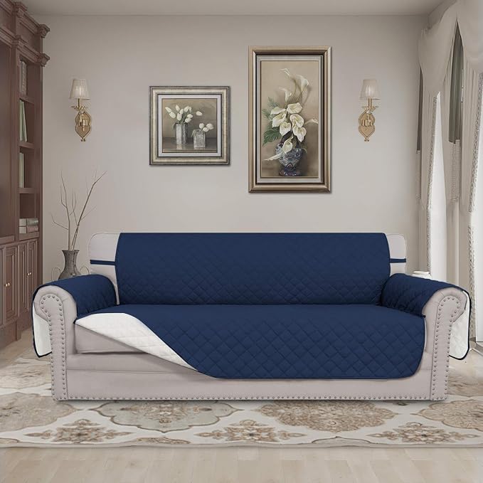 Easy-Going Reversible Couch Cover, 4 Seater Sofa, XX-Large Sofa, Navy/Ivory | Machine Washable Slipcover For Dogs, Water Resistant Furniture Mat For Living Room, Non-Slip Sofa Cover, Pet Friendly